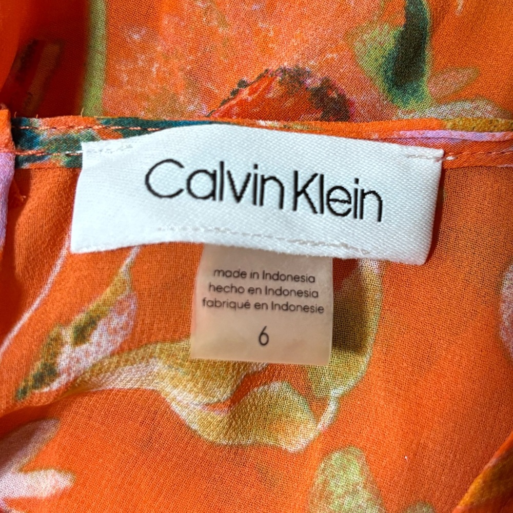Calvin Klein Floral Orange Sleeveless High Low Maxi Dress - Picture 10 of 10